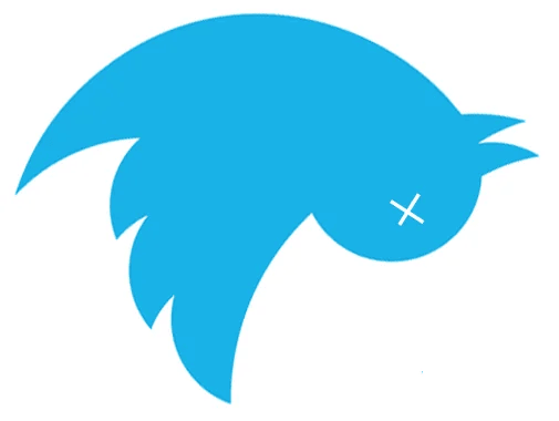 "dead Twitter" bird icon: an upside down Twitter bird with an X where the eye would be.